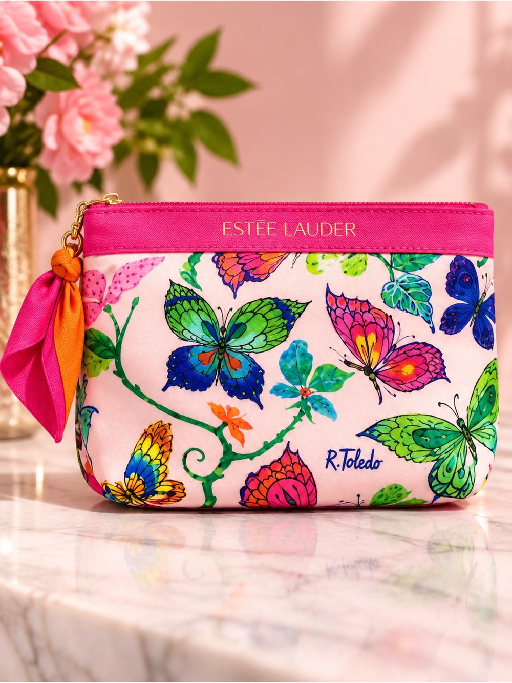 Estee Lauder x Ruben Toledo Butterfly Cosmetic Makeup Bag Pouch NWT